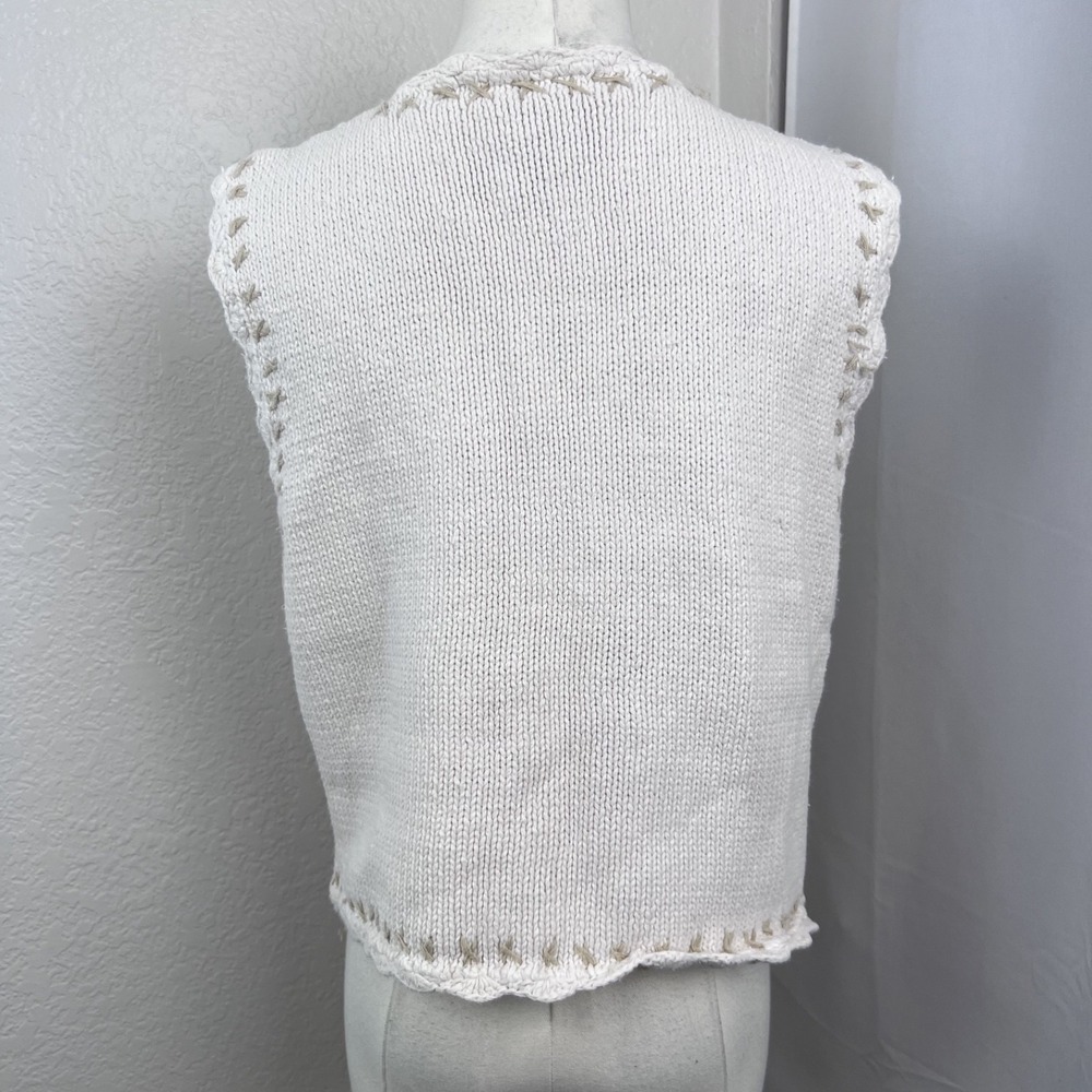 Vintage Y2K Embroidered Knit Sweater Vest Womens Large Cream Cottage Granny Boho - Picture 4 of 9